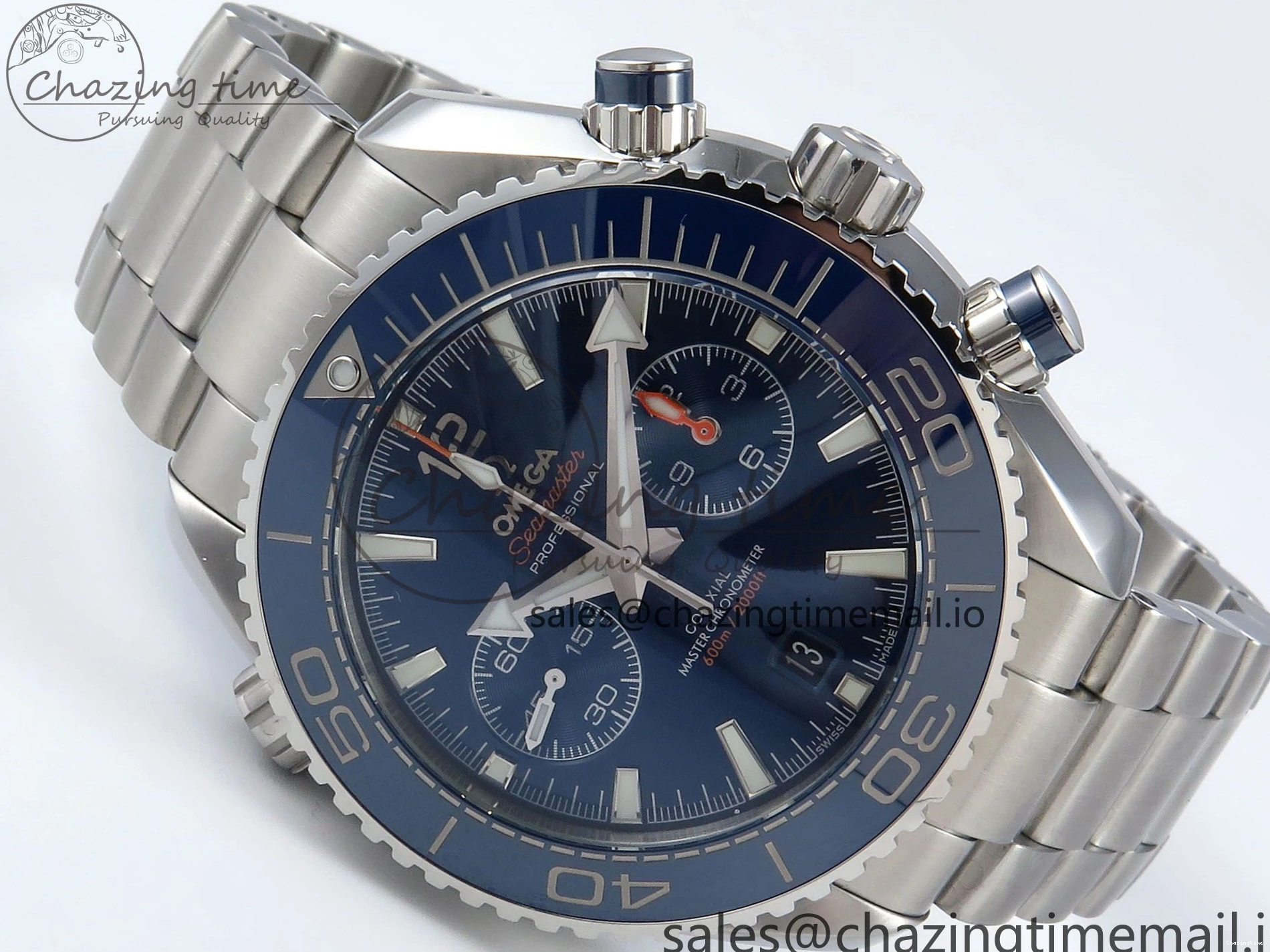 0319 Planet Ocean Master Chronometer 600M 45.5mm SS SCF 1:1 Best Edition Blue Bezel Blue Dial on SS Bracelet A9900 Super Clone Lightweight 7676